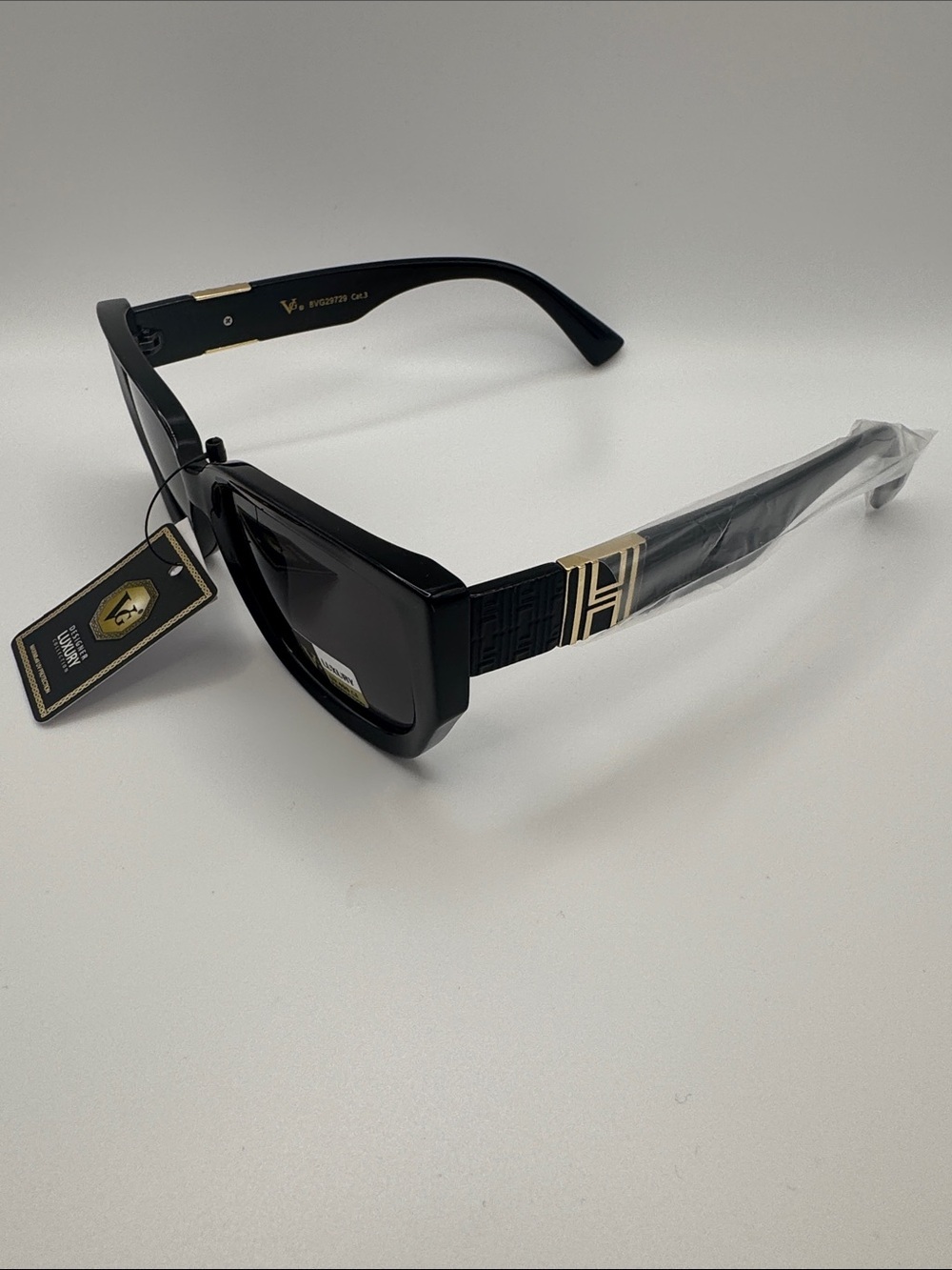 Black Oversized Square Sunglasses with Gold Accent